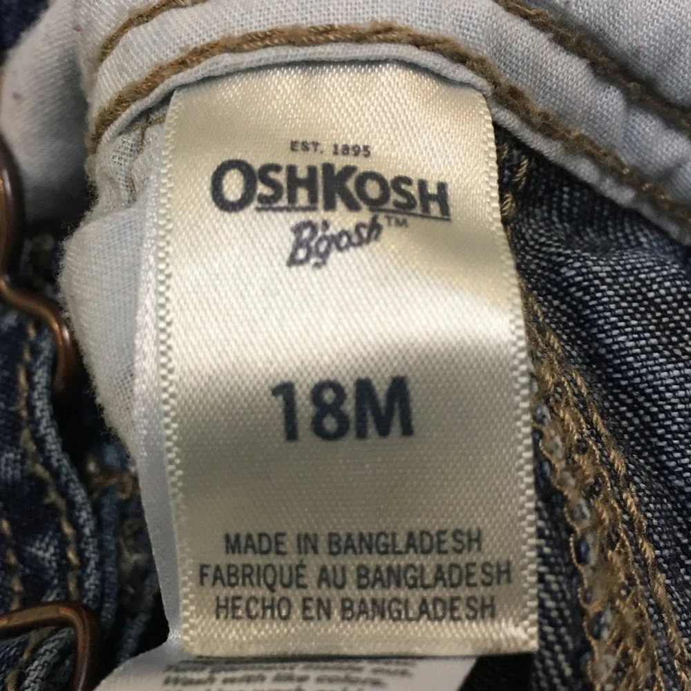 OshKosh B'gosh Denim Overalls Baby Toddler 18M Blue Vestbak Applique Logo Unisex